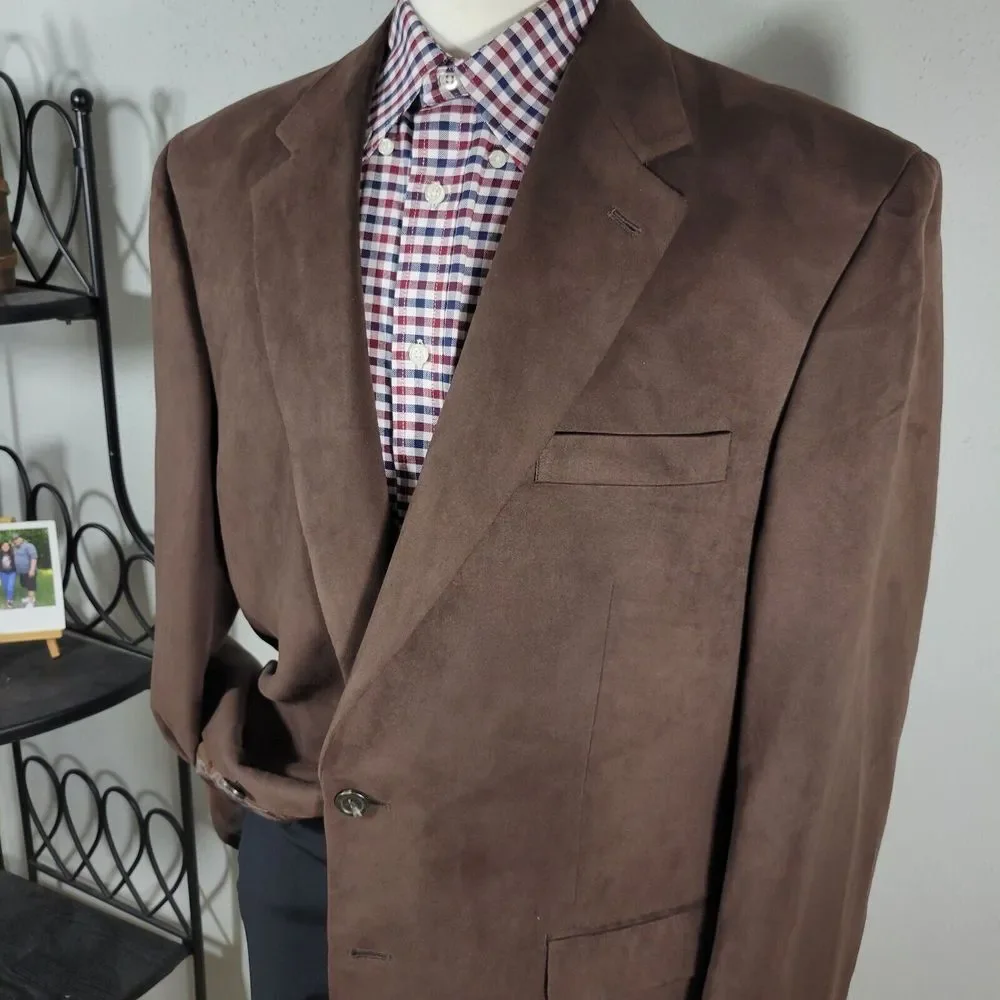 Lauren Ralph Lauren Men's Sport Coat Blazer Two Button Brown Suede Polyester 44L